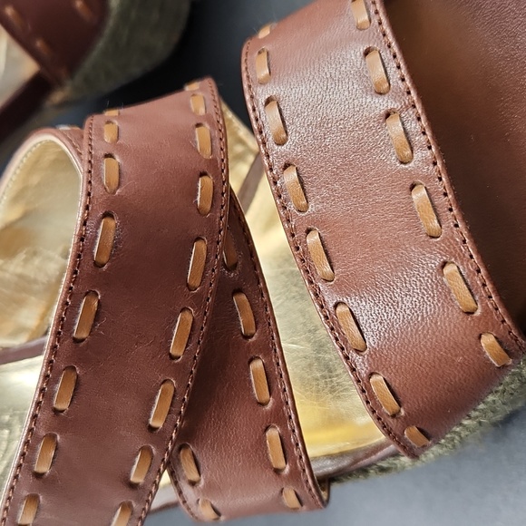 Loft Brown Leather Platform Heels Strappy Sandals Size 6 Espadrille Rope Detail - Picture 9 of 15